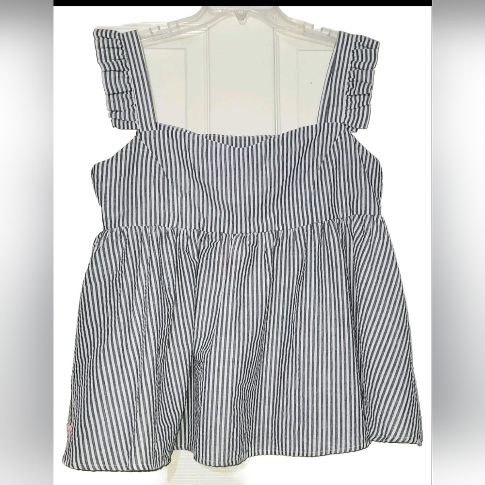 NWT Simply Southern  XL Navy Babydoll Seersucker Stripe Ruffled Tank Top Blouse